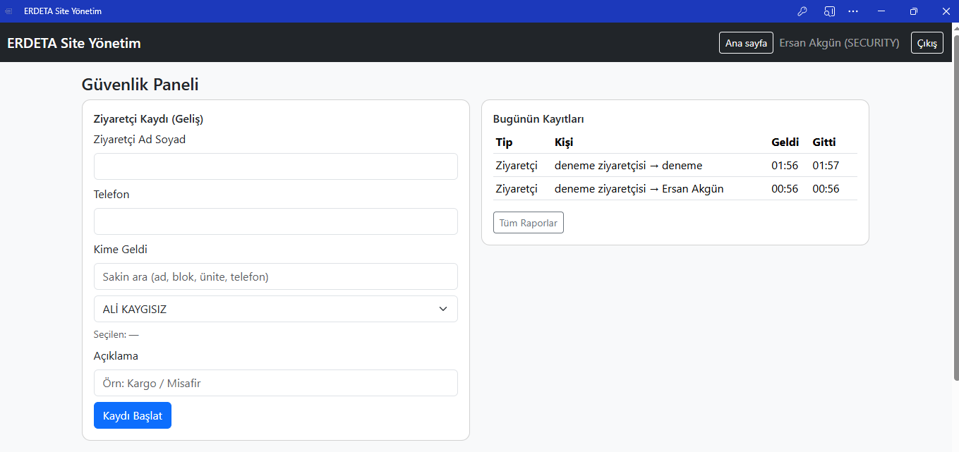 Güvenlik Paneli ekran görüntüsü