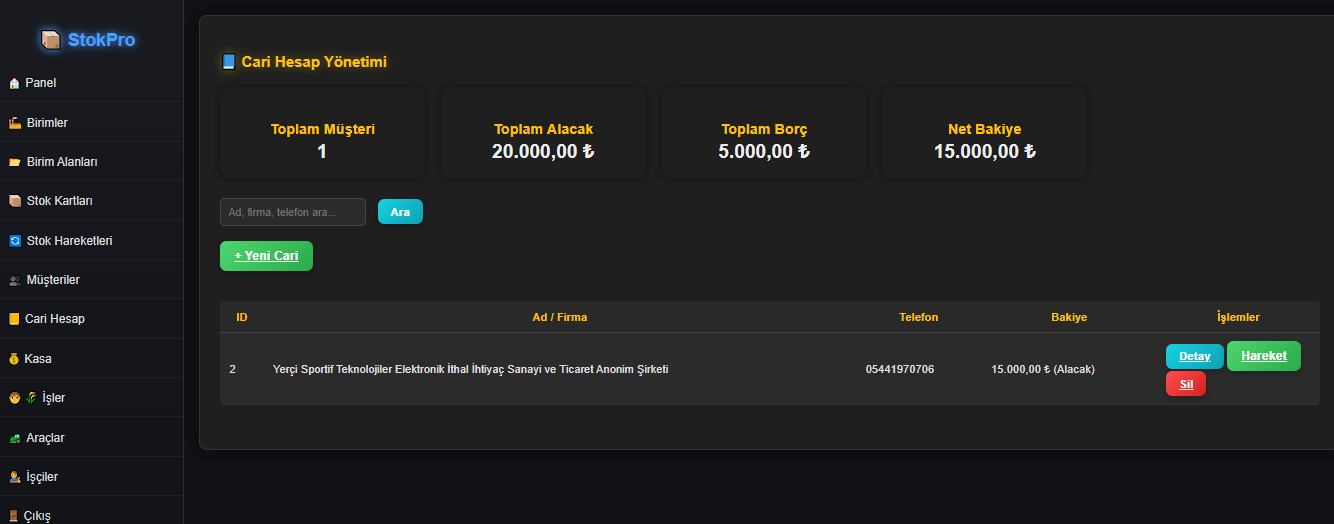 StokPro Cari Hesap Yönetimi